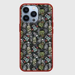 Чехол для iPhone 13 Pro Череп, зомби и вампир, цвет: 3D-красный