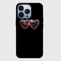 Чехол для iPhone 13 Pro Два разноцветных сердечка, цвет: 3D-черный