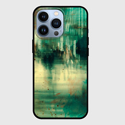 Чехол для iPhone 13 Pro Абстрактные зелёные краски и силуэты людей, цвет: 3D-черный