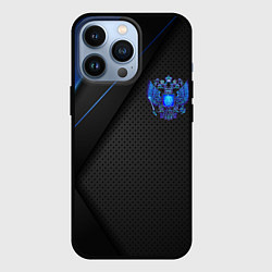 Чехол для iPhone 13 Pro Черно-синий герб России, цвет: 3D-черный