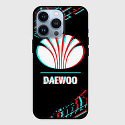 Чехол для iPhone 13 Pro Значок Daewoo в стиле glitch на темном фоне, цвет: 3D-черный