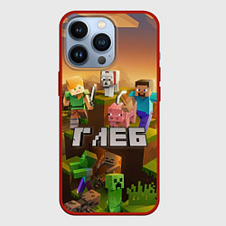Чехол для iPhone 13 Pro Глеб Minecraft, цвет: 3D-красный