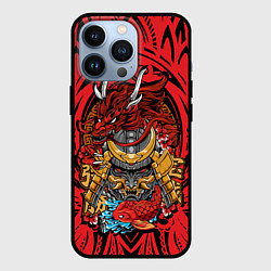 Чехол iPhone 13 Pro Маска воина самурая с драконом