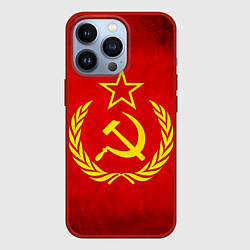 Чехол для iPhone 13 Pro СССР - старый флаг, цвет: 3D-красный