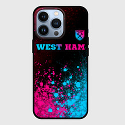 Чехол для iPhone 13 Pro West Ham - neon gradient: символ сверху, цвет: 3D-черный