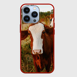 Чехол для iPhone 13 Pro Милая коровка, цвет: 3D-красный