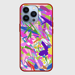 Чехол для iPhone 13 Pro Сочные краски лета и бабочки, цвет: 3D-красный