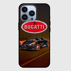 Чехол iPhone 13 Pro Bugatti на ночной дороге