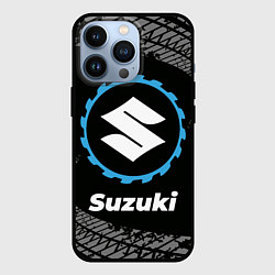 Чехол iPhone 13 Pro Suzuki в стиле Top Gear со следами шин на фоне