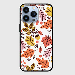 Чехол для iPhone 13 Pro Осенний паттерн - листья, цвет: 3D-черный