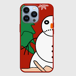 Чехол для iPhone 13 Pro Собака писает на снеговика, цвет: 3D-красный