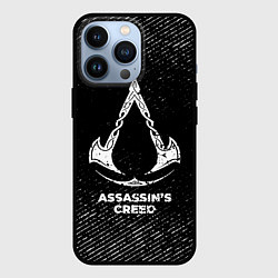 Чехол iPhone 13 Pro Assassins Creed с потертостями на темном фоне