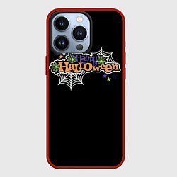 Чехол для iPhone 13 Pro Happy Halloween надпись, цвет: 3D-красный