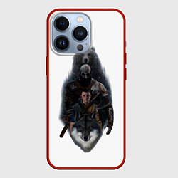 Чехол для iPhone 13 Pro Кратос медведь и Атрей волк GoW Ragnarok, цвет: 3D-красный