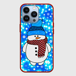 Чехол для iPhone 13 Pro Снеговик в шапке, цвет: 3D-красный