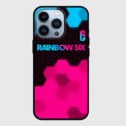 Чехол для iPhone 13 Pro Rainbow Six - neon gradient: символ сверху, цвет: 3D-черный