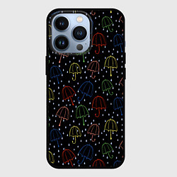 Чехол iPhone 13 Pro Цветные зонтики на чёрном фоне