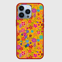 Чехол iPhone 13 Pro Нарисованные цветы - орнамент