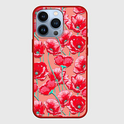 Чехол iPhone 13 Pro Красные маки - паттерн
