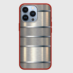 Чехол для iPhone 13 Pro Металлические полосы - текстура алюминия, цвет: 3D-красный