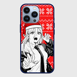 Чехол для iPhone 13 Pro Новогодняя Пауэр: Человек-бензопила, цвет: 3D-тёмно-синий