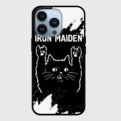 Чехол для iPhone 13 Pro Группа Iron Maiden и рок кот, цвет: 3D-черный