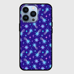 Чехол для iPhone 13 Pro Цветные звезды в зимнем синем небе, цвет: 3D-черный