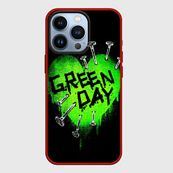 Чехол для iPhone 13 Pro Green day heart nails, цвет: 3D-красный