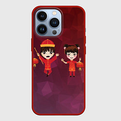 Чехол для iPhone 13 Pro Аниме мальчик и девочка празднуют китайский новый, цвет: 3D-красный