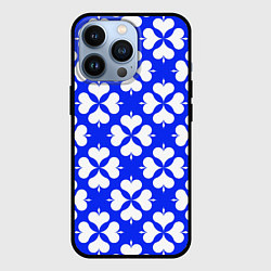 Чехол для iPhone 13 Pro Четырехлистный клевер синий, цвет: 3D-черный