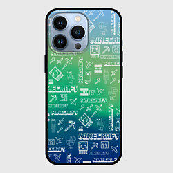 Чехол для iPhone 13 Pro Майнкрафт символы на потертом фоне, цвет: 3D-черный