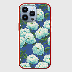 Чехол для iPhone 13 Pro Узор из белых пионов, цвет: 3D-красный
