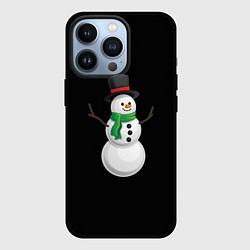 Чехол для iPhone 13 Pro Новогодний снеговик с шарфом, цвет: 3D-черный