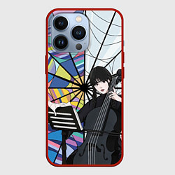 Чехол для iPhone 13 Pro Уэнсдэй играет на виолончели на фоне окна, цвет: 3D-красный