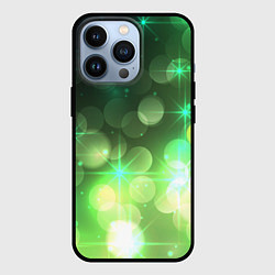 Чехол для iPhone 13 Pro Неоновый зеленый блеск и черный фон, цвет: 3D-черный