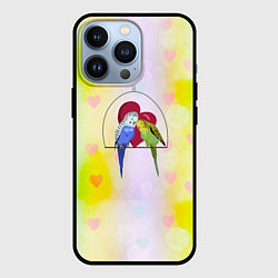 Чехол для iPhone 13 Pro Влюбленная пара волнистых попугайчиков, цвет: 3D-черный