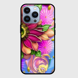Чехол iPhone 13 Pro Розовый цветок стеклянный орнамент
