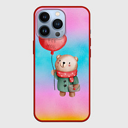 Чехол для iPhone 13 Pro Мишка с красным сердечком, цвет: 3D-красный
