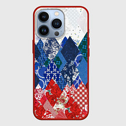 Чехол iPhone 13 Pro Флаг России в стиле пэчворк