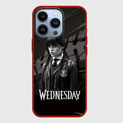 Чехол для iPhone 13 Pro Wednesday black and white, цвет: 3D-красный