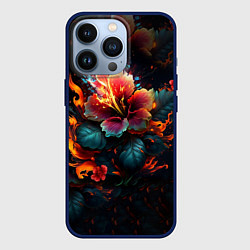Чехол для iPhone 13 Pro Огненный цветок на темном фоне, цвет: 3D-тёмно-синий