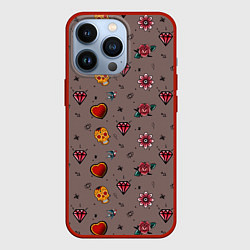 Чехол для iPhone 13 Pro Паттерн с татуировками в стиле олдскул, цвет: 3D-красный