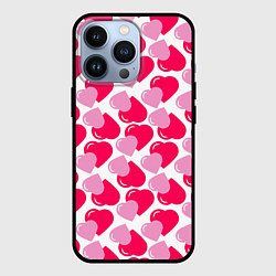 Чехол iPhone 13 Pro Двойные сердечки - паттерн