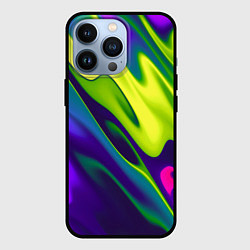 Чехол для iPhone 13 Pro Сине-зелёное и фиолетовое абстрактное слияние, цвет: 3D-черный
