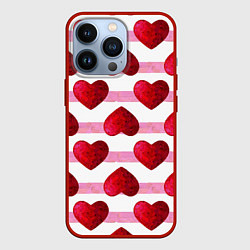 Чехол iPhone 13 Pro Сердечки и полоски - паттерн на день святого вален