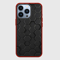 Чехол для iPhone 13 Pro Abstraction hexagon grey, цвет: 3D-красный