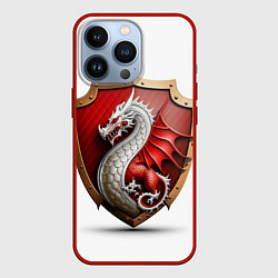 Чехол для iPhone 13 Pro Щит с драконом, цвет: 3D-красный
