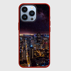 Чехол для iPhone 13 Pro Ночной город и звёзды на небе, цвет: 3D-красный
