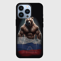Чехол для iPhone 13 Pro Патриотичный медведь с российским флагом, цвет: 3D-черный