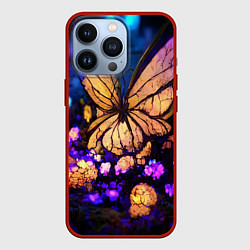 Чехол для iPhone 13 Pro Цветок бабочка midjouney, цвет: 3D-красный